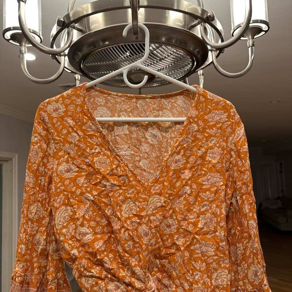 American Eagle Outfitters Orange Ruched Wrap Blouse